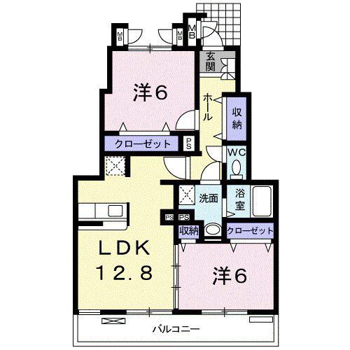 ディライト一番町(2LDK/1階)の間取り写真