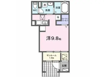 原町区橋本町3丁目アパートI(ワンルーム/1階)の間取り写真