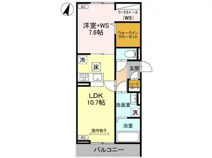 D-ROOM北越谷3丁目PJ A棟(1LDK/1階)の間取り写真