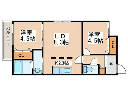 フェリスインフィニート西岡(2LDK/4階)の間取り写真