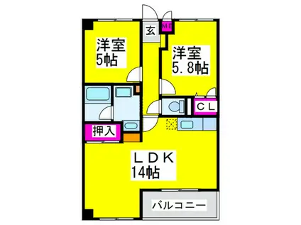 マンション南秀苑(2LDK/2階)の間取り写真