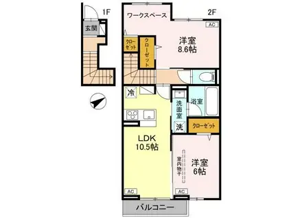 WISTERIA III(2LDK/2階)の間取り写真