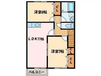 カンファート(2LDK/2階)の間取り写真