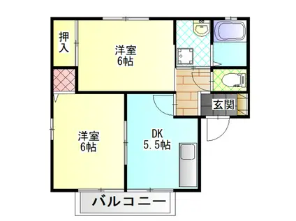 アトリオ弐番館(2DK/2階)の間取り写真