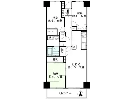ジュネス(3LDK/3階)の間取り写真
