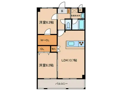 CREWS.ROI 天神(2LDK/5階)の間取り写真