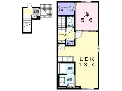 ラ・メール・ブルーI(1LDK/2階)の間取り写真