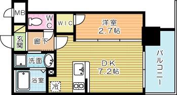 コンダクトレジデンスKONYA(1DK/7階)の間取り写真