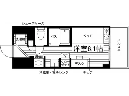 学生会館 CAMPUS TERRACE 新宿百人町(ワンルーム/1階)の間取り写真