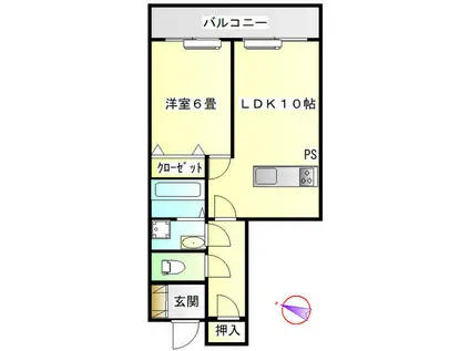 ハイコーポ長島(1LDK/2階)の間取り写真