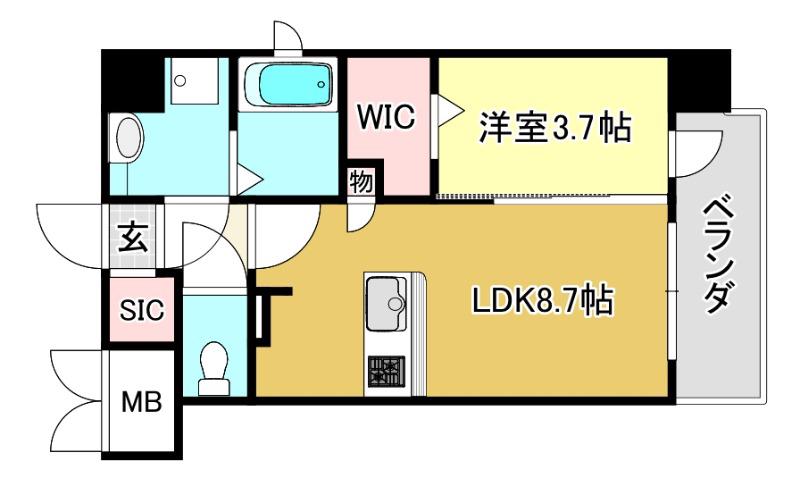 プランドール新北野(1LDK/8階)の間取り写真