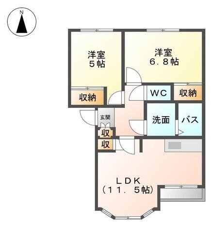 ルナ フレア(2LDK/1階)の間取り写真
