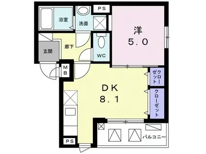 MARUJYU HOUSE(1DK/2階)の間取り写真