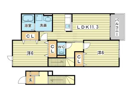 フォルストII(2LDK/2階)の間取り写真