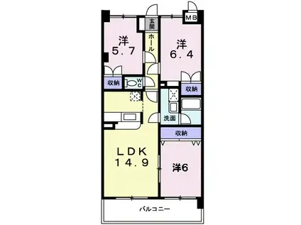 ヒルサイドベン(3LDK/6階)の間取り写真