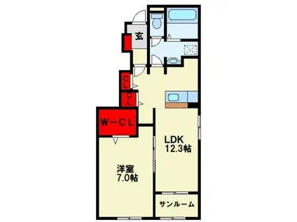 アミティエII(1LDK/1階)の間取り写真