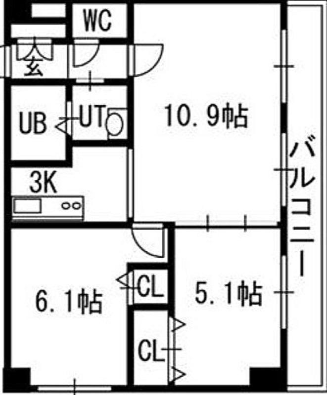 グランカーサ南11条(2LDK/3階)の間取り写真