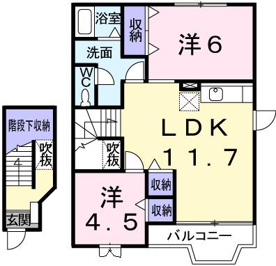 サニーパレスB(2LDK/2階)の間取り写真