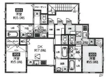 ふじみアプリコット・ガーデンII(1K/2階)の間取り写真