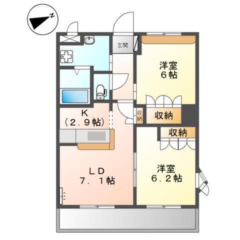 サンライズ高町(2LDK/2階)の間取り写真