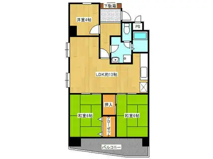 シンコー熊本駅前スカイマンションII(3LDK/6階)の間取り写真