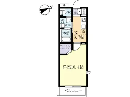 ウイングマリーノ港町(1K/2階)の間取り写真