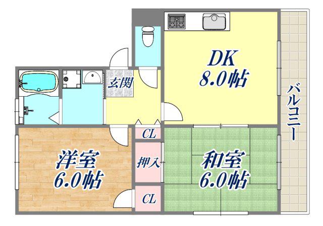 カーサプリモ(2DK/1階)の間取り写真