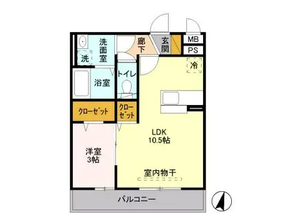 アクシスふじみ野I(1LDK/2階)の間取り写真