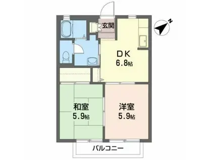 ディアコートタウンIII(2DK/2階)の間取り写真