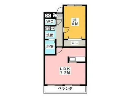 ファミール如意申(1LDK/1階)の間取り写真