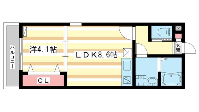 ジーメゾン大和郡山アメロ(1LDK/2階)の間取り写真