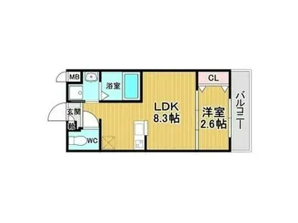 リアコート千里丘Iノース(1LDK/2階)の間取り写真