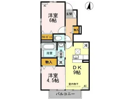 ユーハイランド(2DK/1階)の間取り写真