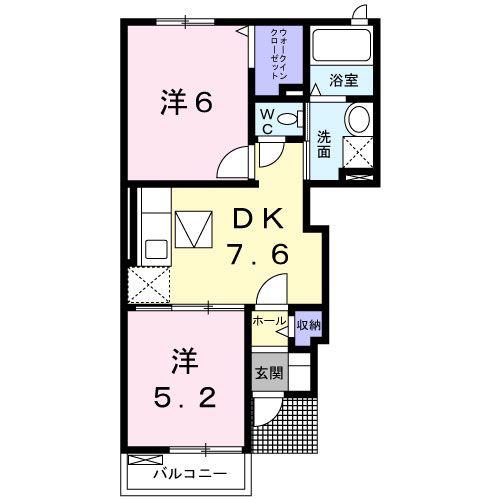 プラシード(2DK/1階)の間取り写真