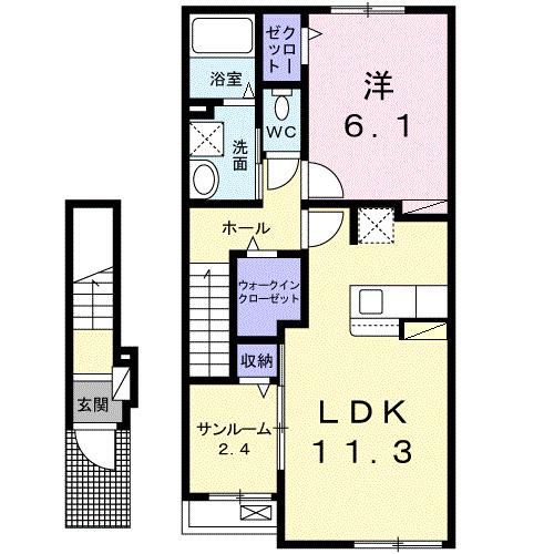 ブルースター(1LDK/2階)の間取り写真