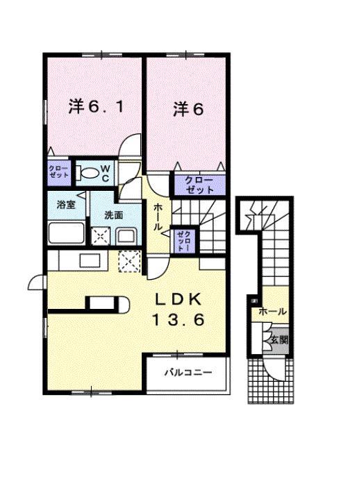 ブリエ・ヴェルジェB(2LDK/2階)の間取り写真