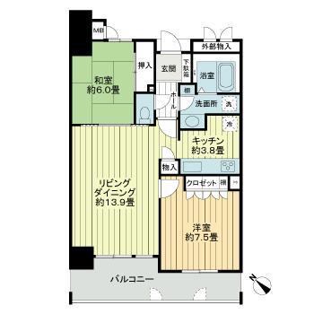 サーパスシティ新屋敷一番館(2LDK/1階)の間取り写真