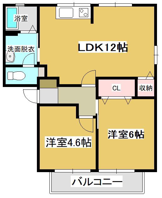 フィールドコート本城 D棟(2LDK/1階)の間取り写真