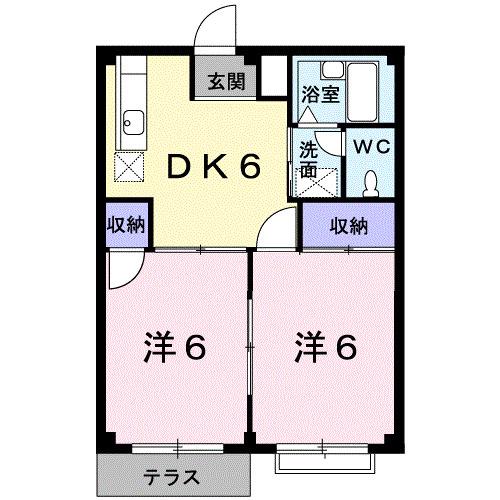 エルディム明日香(2DK/1階)の間取り写真