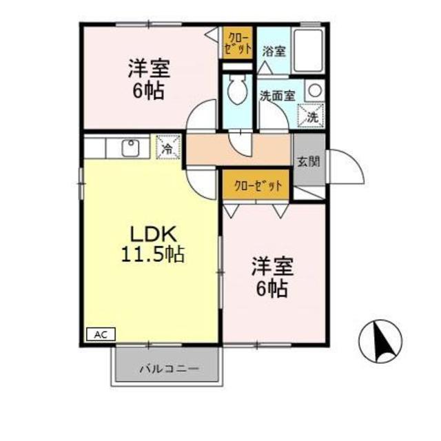 サンボナールD(2LDK/2階)の間取り写真