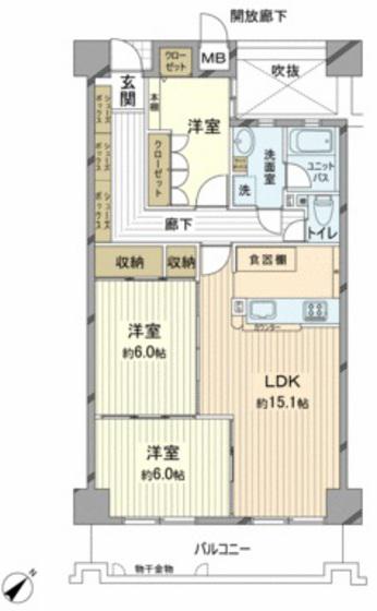 己斐本町CO-OPマンション(3LDK/11階)の間取り写真