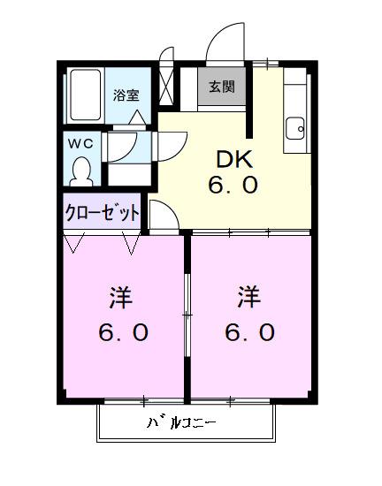 ウエスタンK・N(2DK/2階)の間取り写真