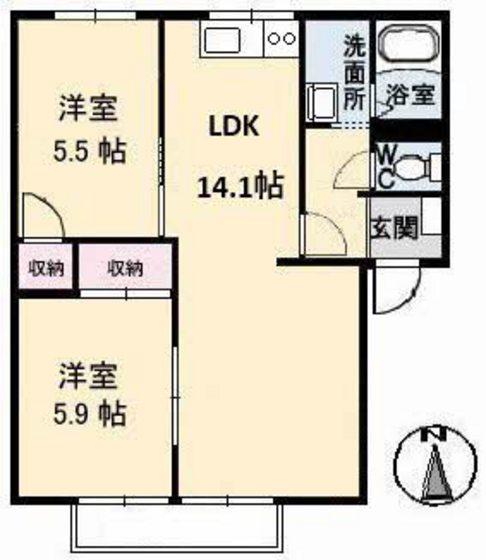 パークヒルズ西真磯(2LDK/1階)の間取り写真
