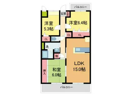 ボヌール宝塚(3LDK/3階)の間取り写真