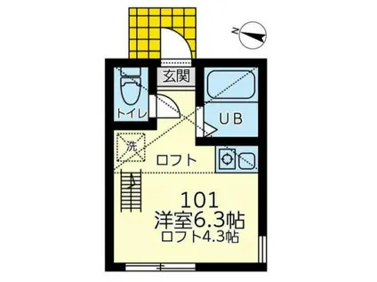 ユナイト三ツ沢ベルガモ(ワンルーム/1階)の間取り写真