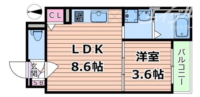 グリッター上新庄(1LDK/3階)の間取り写真