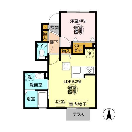 ＪＲ常磐線 内原駅 徒歩11分 2階建 築9年(1LDK/1階)の間取り写真