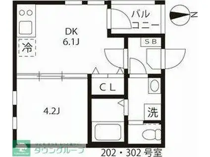 ハーモニーテラス高道町VI(1DK/2階)の間取り写真