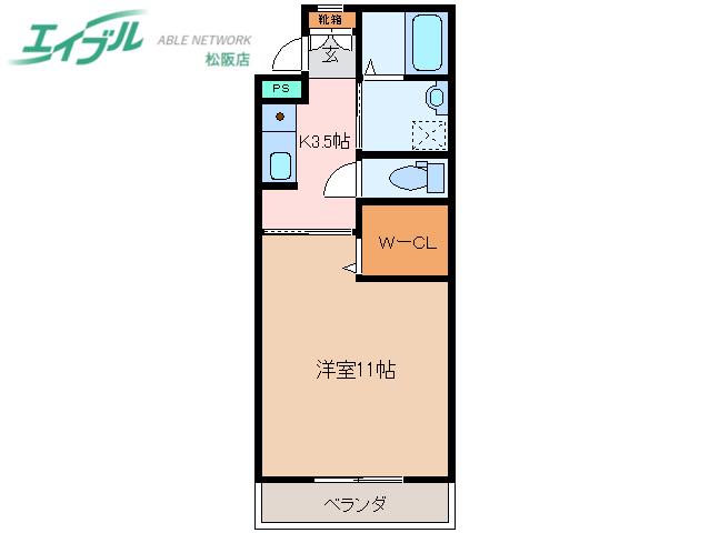 PRIMA・VITA(1K/3階)の間取り写真