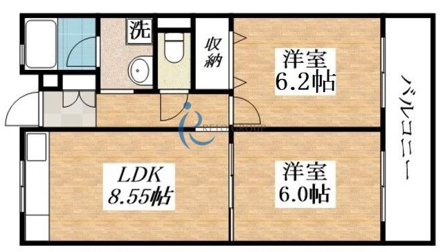西平野ハイツ(2LDK/2階)の間取り写真
